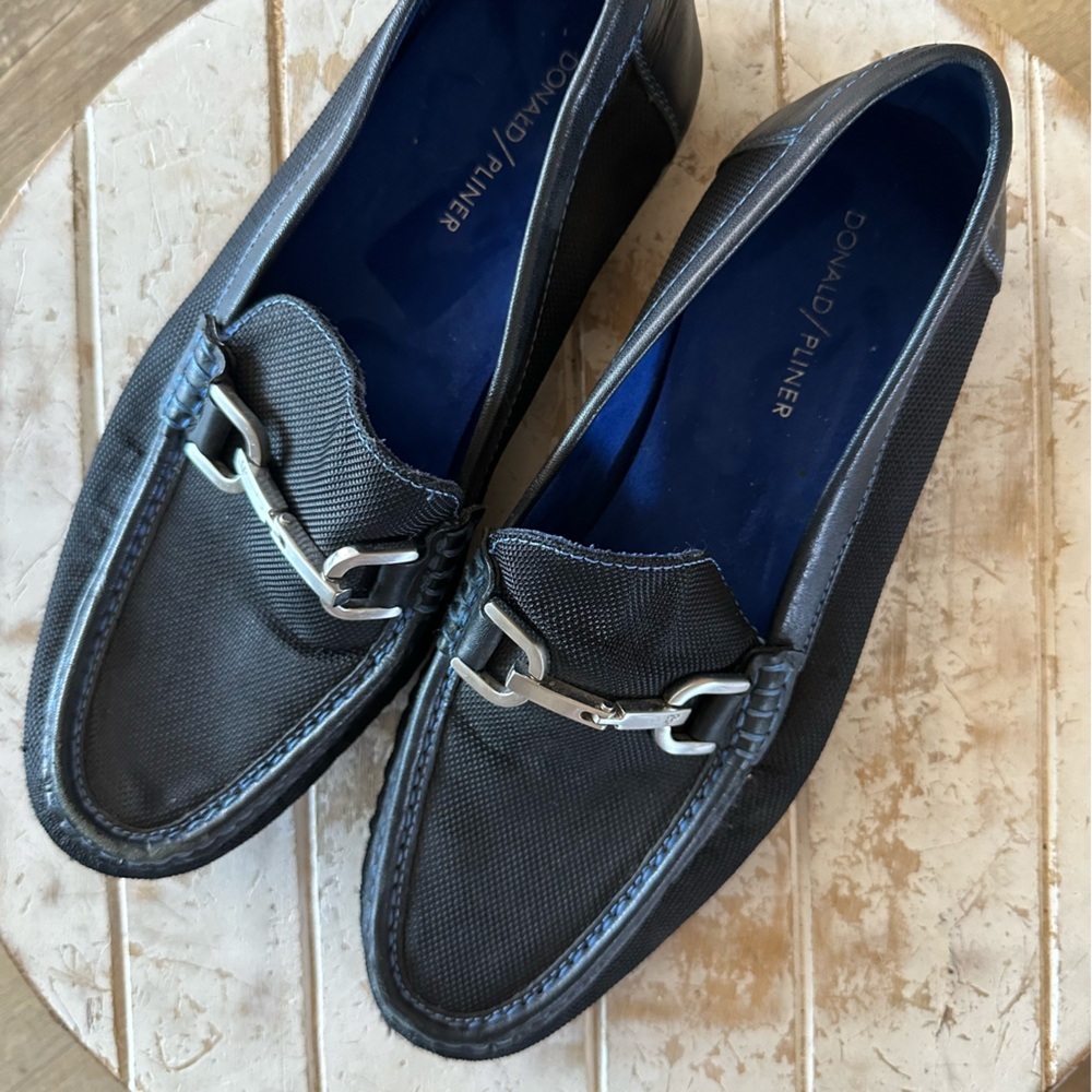 Donald J. Pliner Mens Dacio Black Canvas Loafer With Black Leather Trim